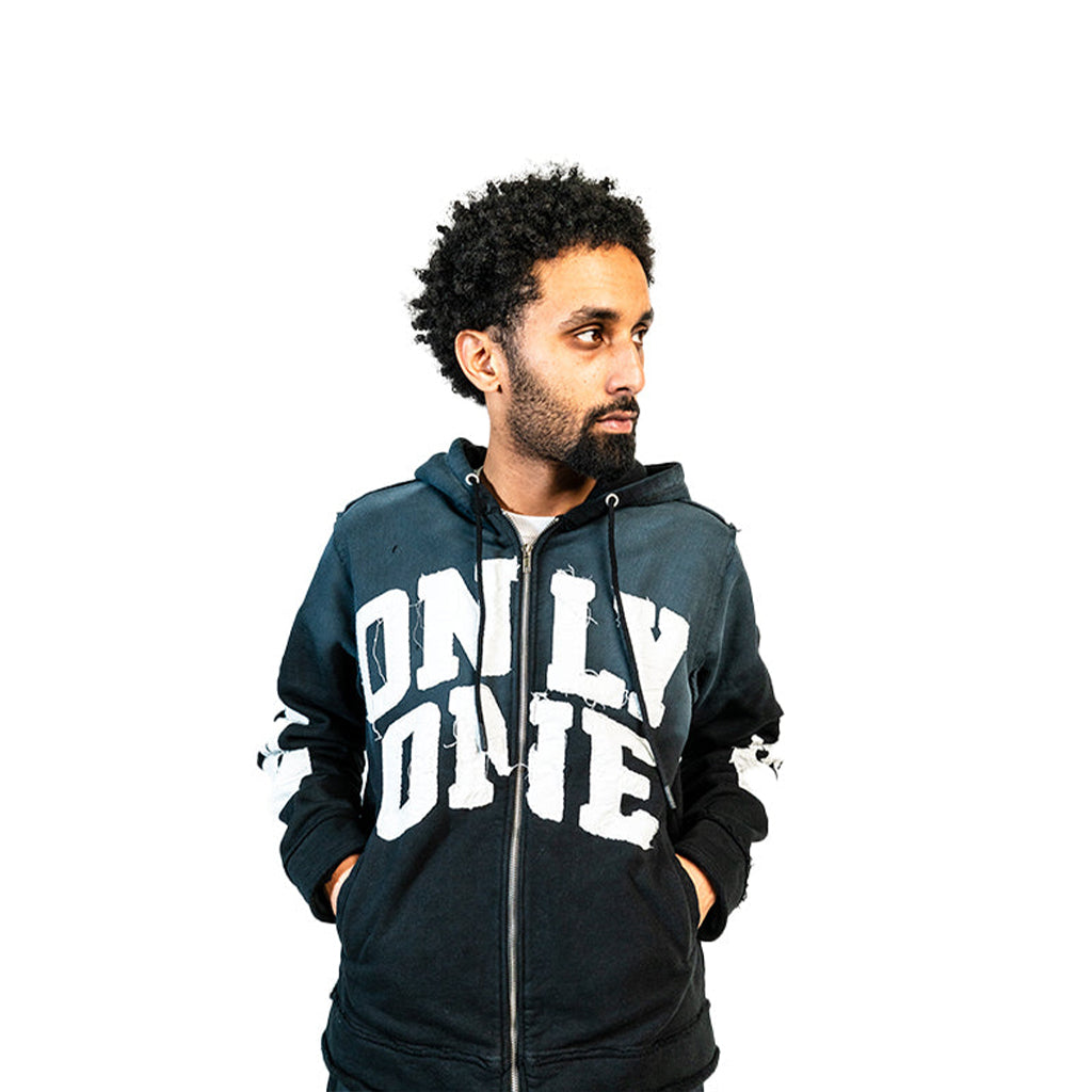 Collection of Only One Cut and Sewn Distressed Zip-Up Hoodie in a gallery layout