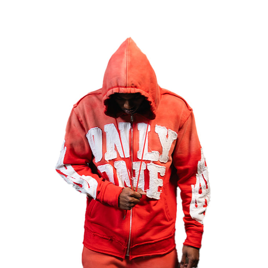Collection of Only One Cut and Sewn Distressed Zip-Up Hoodie in a gallery layout
