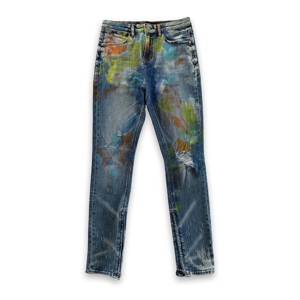 Long Island Zip Flair Splatter Jeans